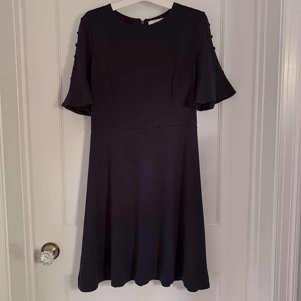 Boden Alexis jersey navy blue A line midi dress lined in red